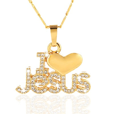 Religious I Love Jesus pendant  gold/rose necklace for women