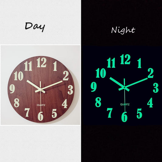 Luminous Wall Clock,12 Inch Wooden Silent Non-Ticking  Wall Clock