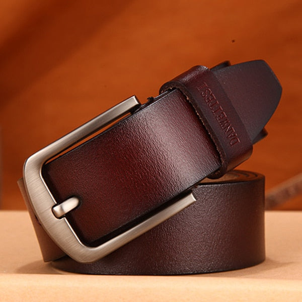 men  genuine cow leather  strap  vintage pin buckle male belt