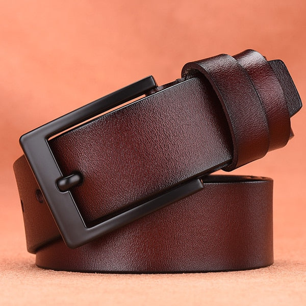 men  genuine cow leather  strap  vintage pin buckle male belt