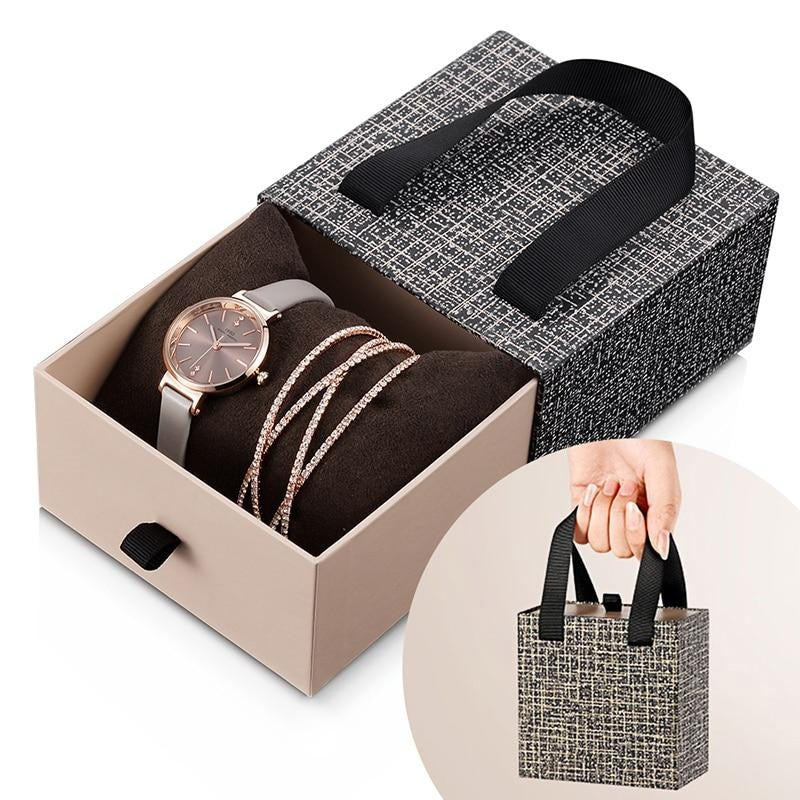 Crystal Bracelet Watches Set Quartz  Luxury Women Watch Bangle Gift Set