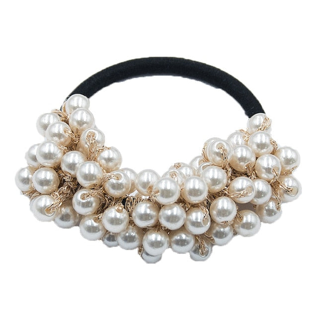 Woman Pearl Hair Ties Beads Girls Rubber Bands Ponytail Holders