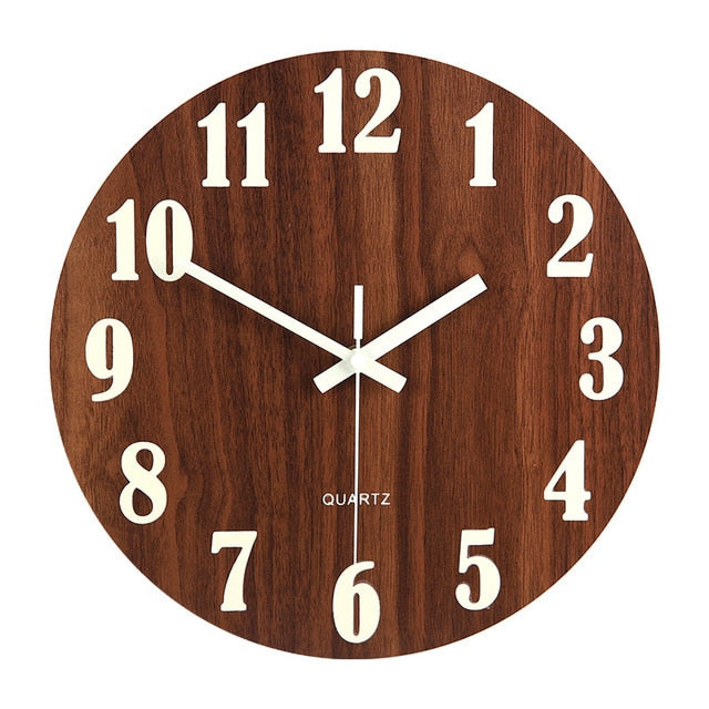 Luminous Wall Clock,12 Inch Wooden Silent Non-Ticking  Wall Clock