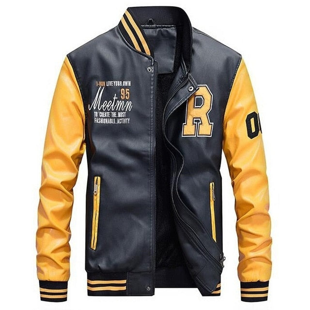 Bomber Pu Leather Jacket Men Coat