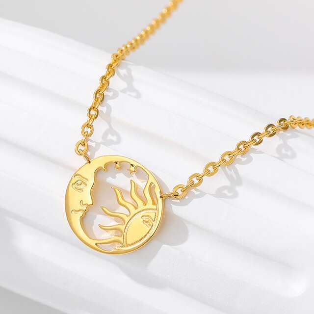 Gold Silver Color Crescent Moon Sun Pendent Necklaces For Women