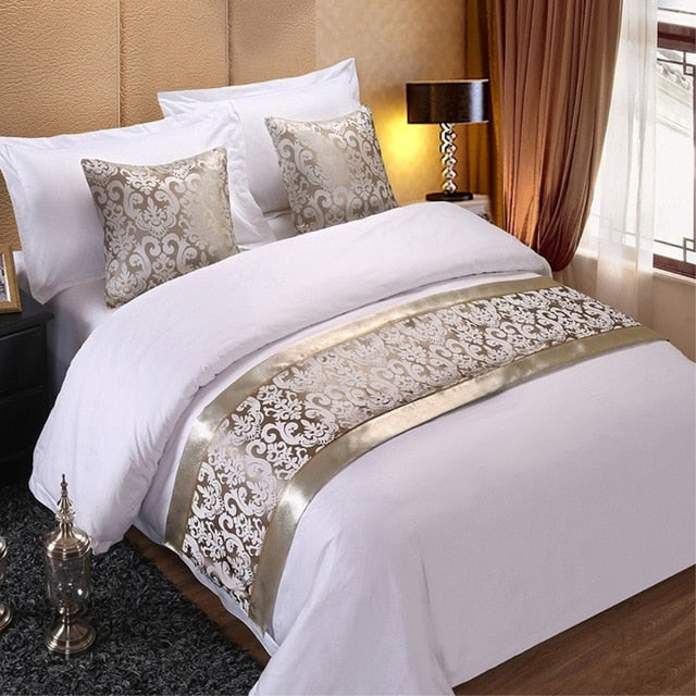 Golden Floral Bed Runner Throw Bedding Single Queen King Bed Cover