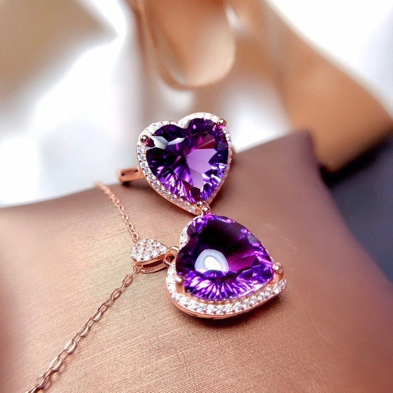 Pendant Women  Fashion Heart-shaped  Rings Necklaces Set