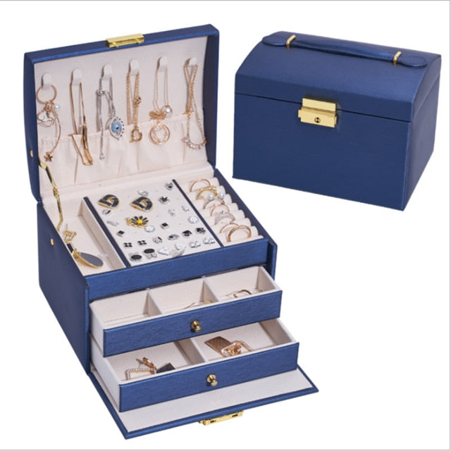 Three-tier Storage Jewelry Box With Mirror Portable Silk Thread