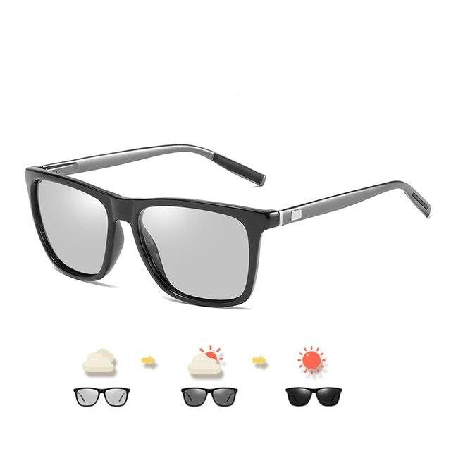 Square  Chameleon Polarized Sunglasses Men Women Photochromic Driving Goggles