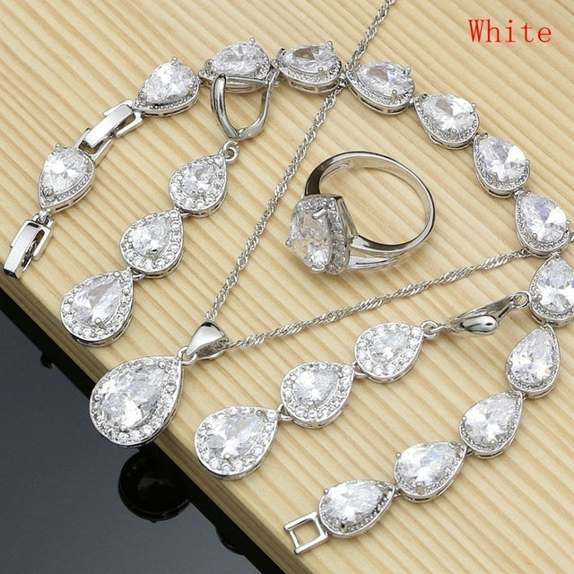 Water Drop  Jewelry Sets Women Long Earrings/Pendant/Necklace/Rings/Bracelet set