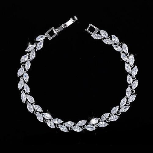 CWWZircons   Cubic  Silver Color Leaf Charm CZ Crystal  Bracelets Bangles for Women