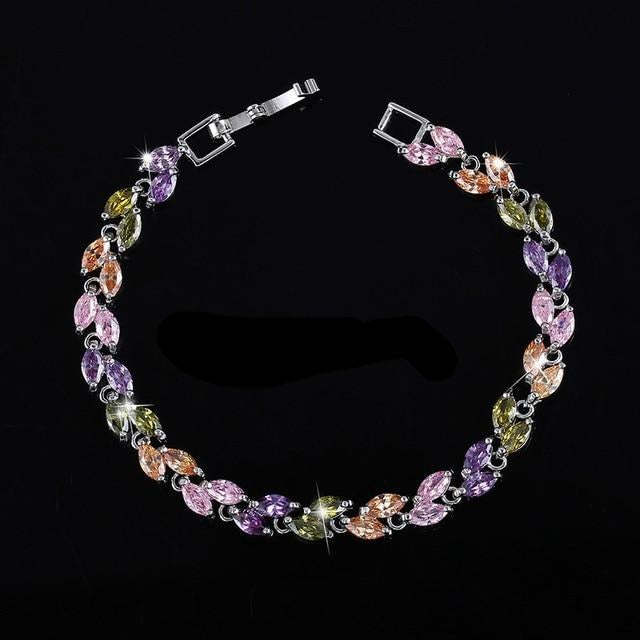 CWWZircons   Cubic  Silver Color Leaf Charm CZ Crystal  Bracelets Bangles for Women