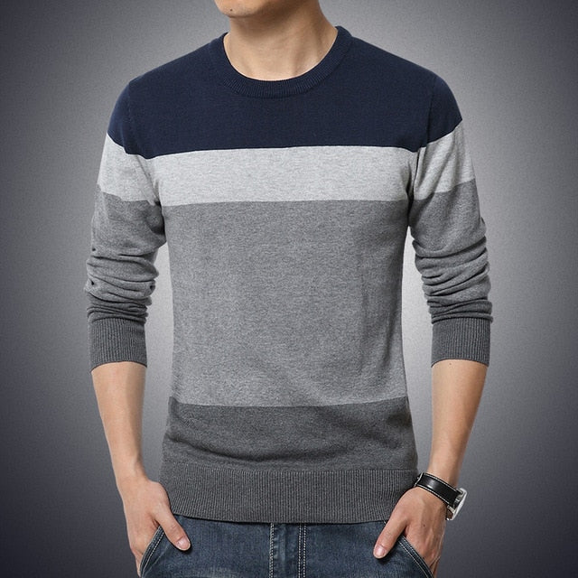 Casual  O-Neck Striped Slim Fit  Pullover Men's Sweater