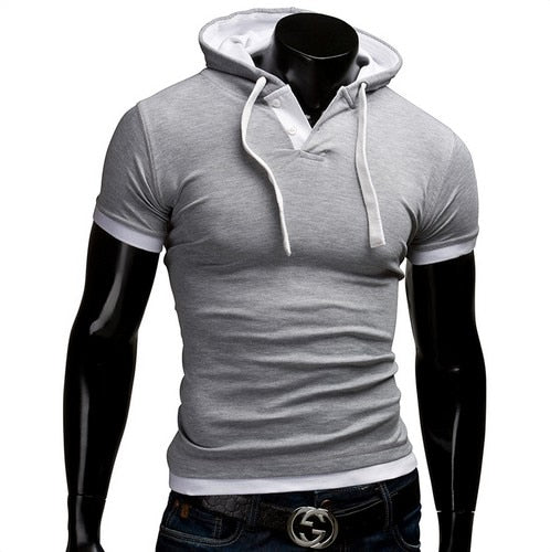 Slim Fitness Hooded Short-Sleeved Slim T shirt for men